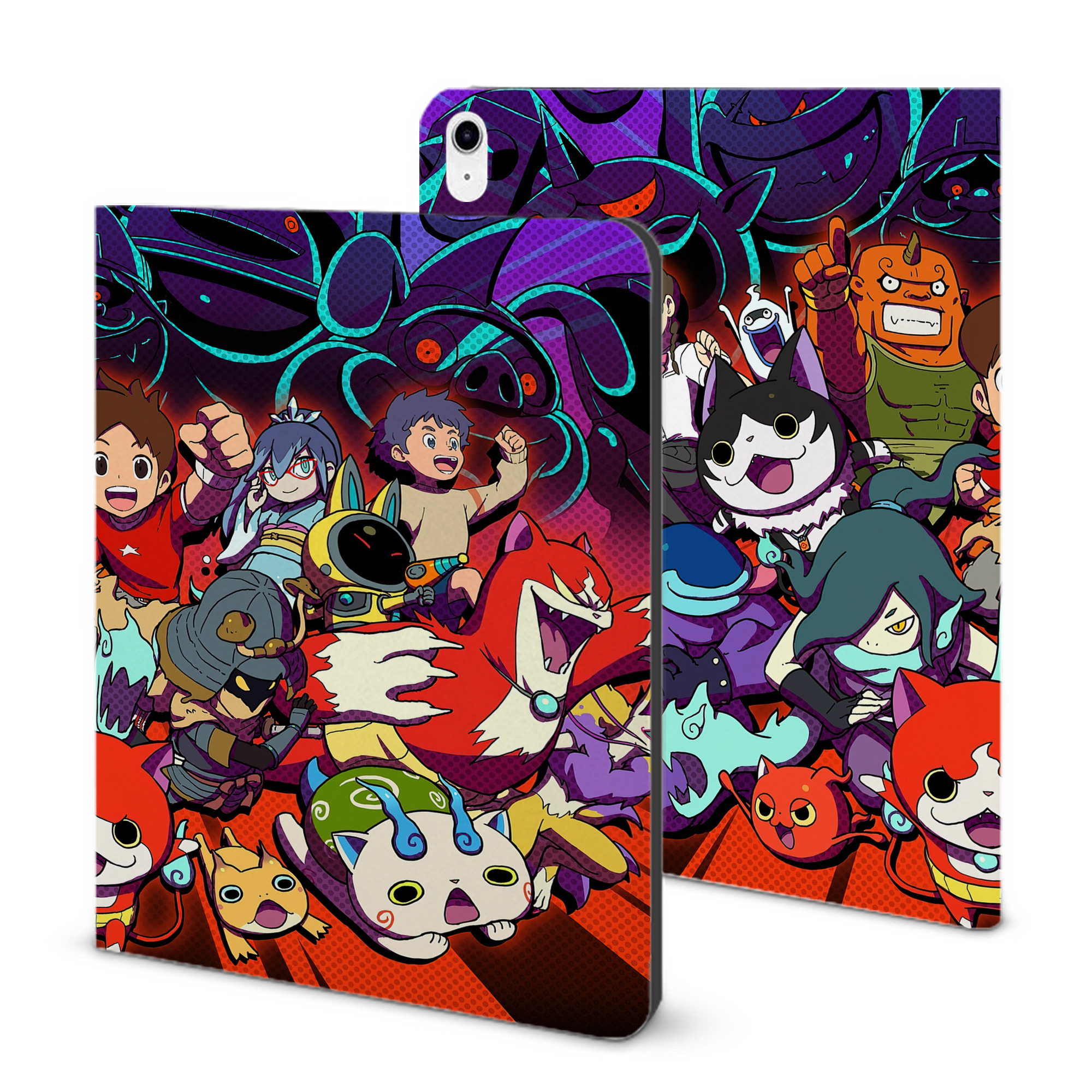 （画像用） 妖怪ウォッチ Yo-kai Watch IPad ケース ブック型 PUレザー TPU 耐衝撃 軽量 薄型 ペン収納なし 全面保護 IPad 各モデル対応